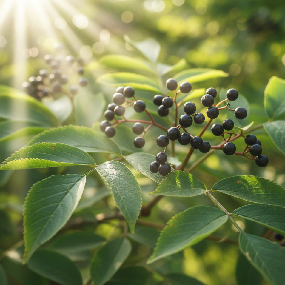 Nirae Wellness Lab, Shield Elderberry inspirational visual, European premium vegan & natural supplements, Science-Proven, Nature-Rooted, Lab-Crafted, crafted with science & nature.