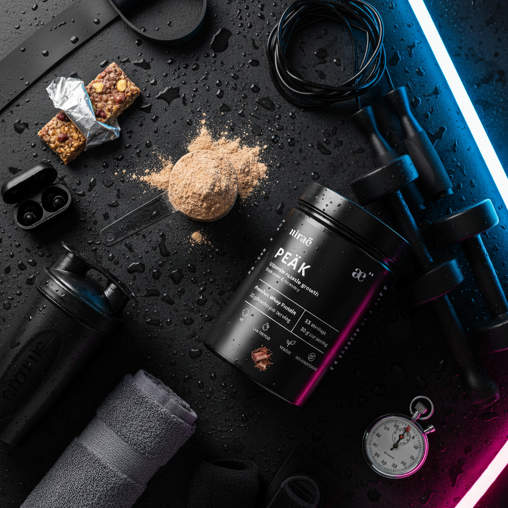 Nirae Wellness Lab, Peak supplement powder, Ultimate muscle growth endurance and recovery, whey protein. European premium vegan & natural supplements, Science-Proven, Nature-Rooted, Lab-Crafted, crafted with science & nature.