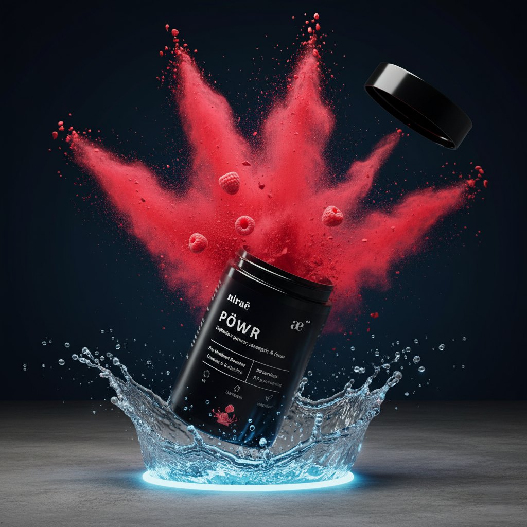 Nirae Wellness Lab, Powr supplement powder, Explosive power strength and focus, Creatine, Caffeine, Amino Acids. European premium vegan & natural supplements, Science-Proven, Nature-Rooted, Lab-Crafted, crafted with science & nature.
