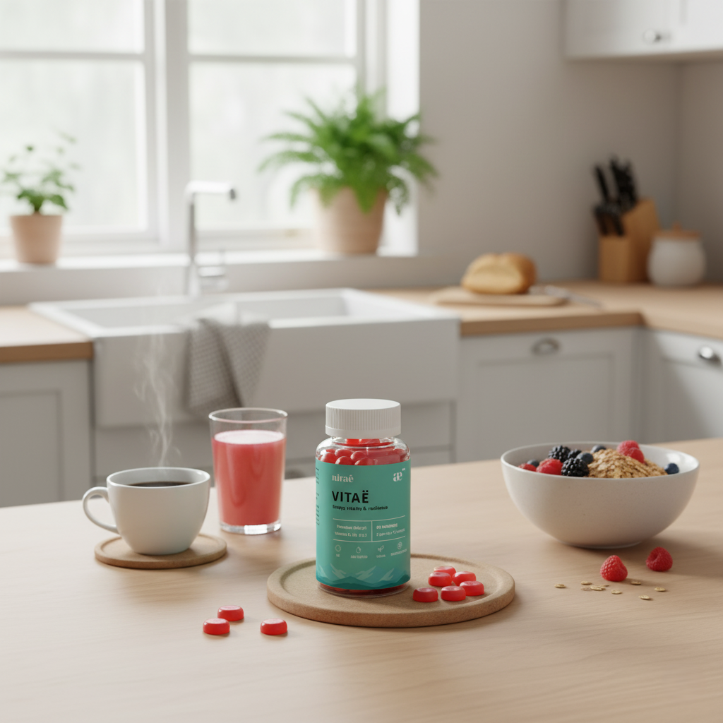 Nirae Wellness Lab, Vitae supplement gummies, Energy vitality and resilience, Shilajit and Vitamins C B6 B12. European premium vegan & natural supplements, Science-Proven, Nature-Rooted, Lab-Crafted, crafted with science & nature.